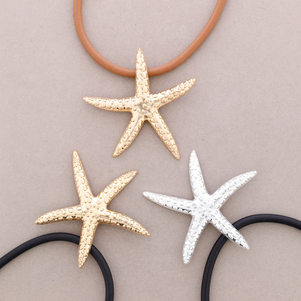 Collier "Sirena Argentée" – Cordon élastique noir & étoile de mer argentée