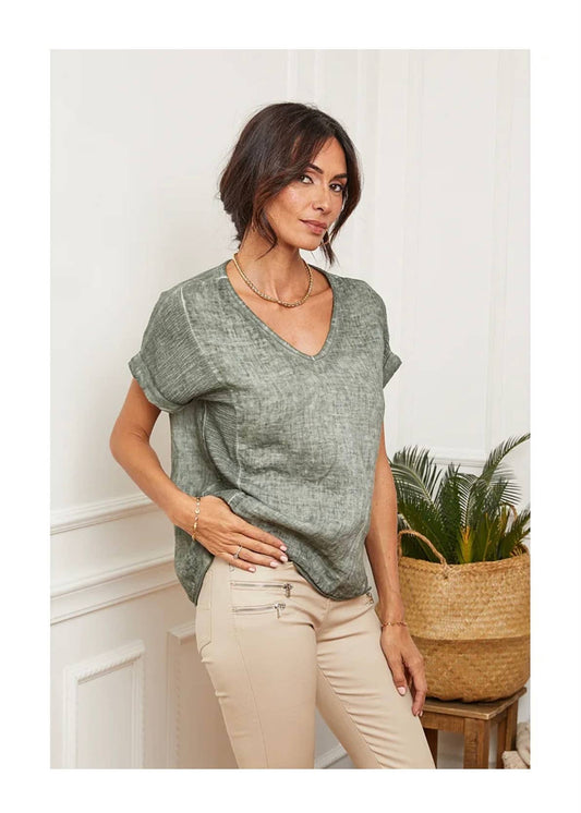 💚 T-shirt LINO CHIC – 100% lin naturel, taille unique