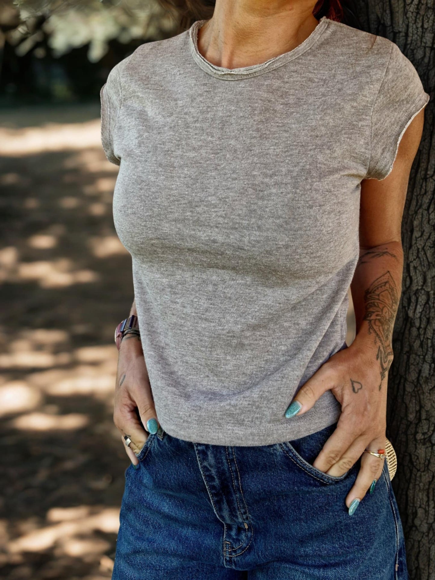 T-shirt Femme Casual Taupe – Basique Confortable