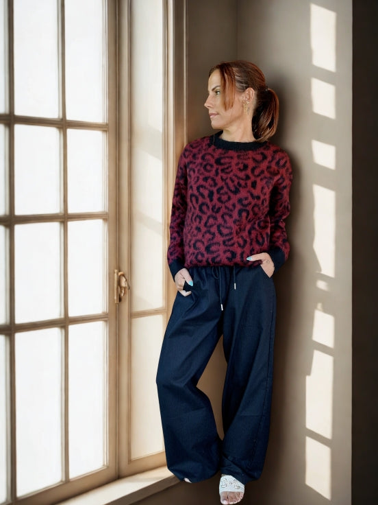 Pull Leopard Bordeaux & Noir – Ultra Doux, Taille Unique