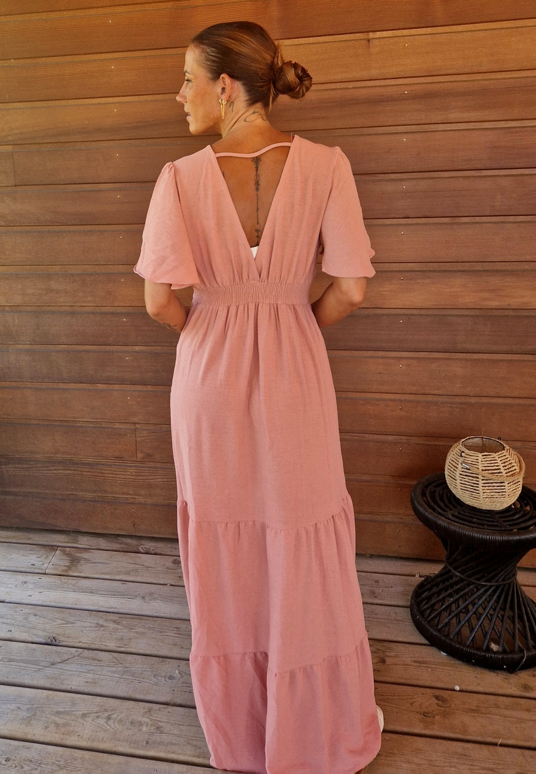 Robe “SOLEA” – Robe fluide col cache-cœur vieux rose