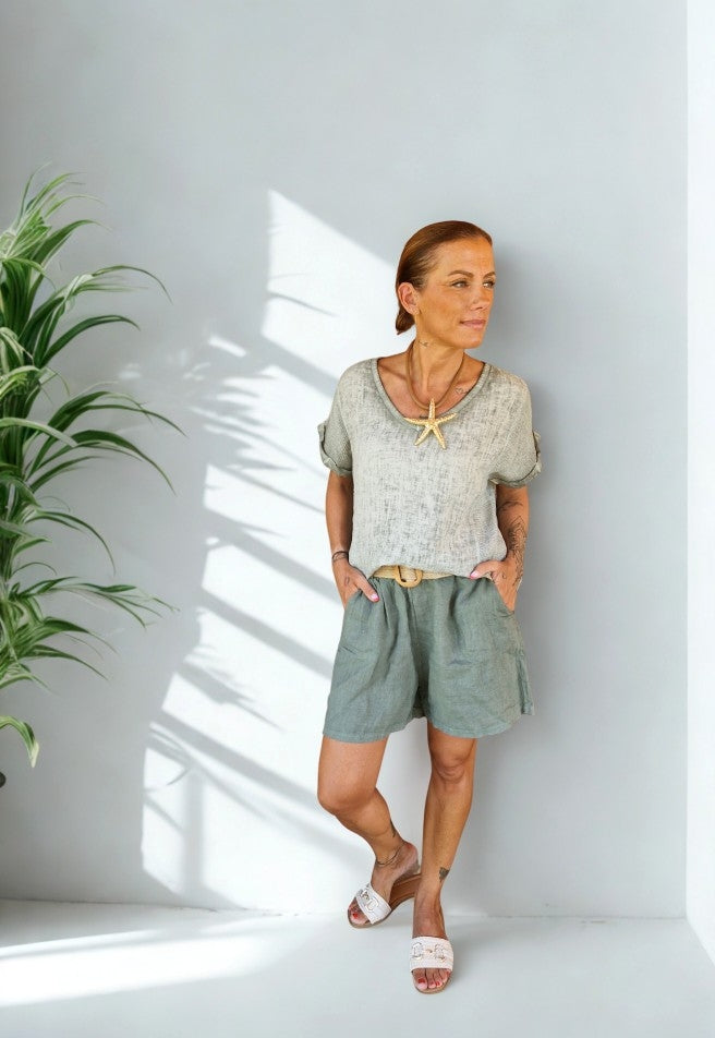 💚 T-shirt LINO CHIC – 100% lin naturel, taille unique