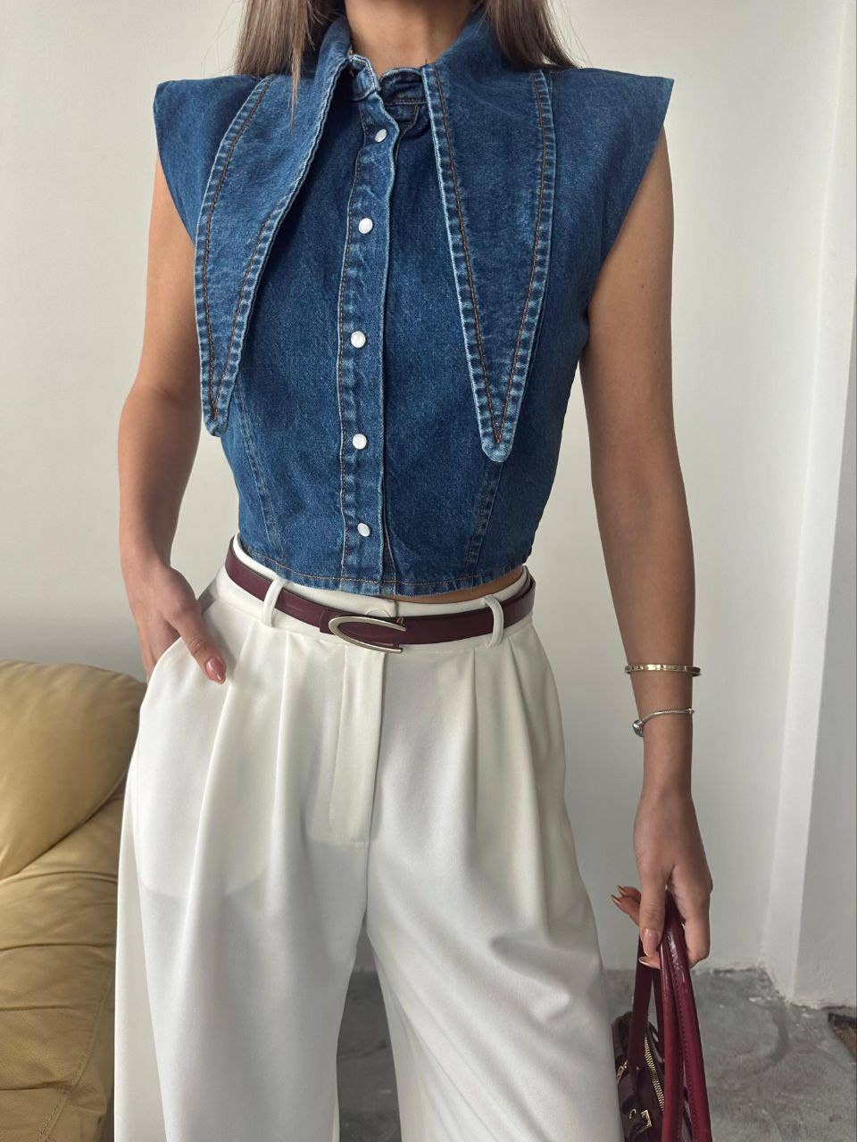 💙 Blouse en denim SIENA avec col long - Chemise bohème boutonnée