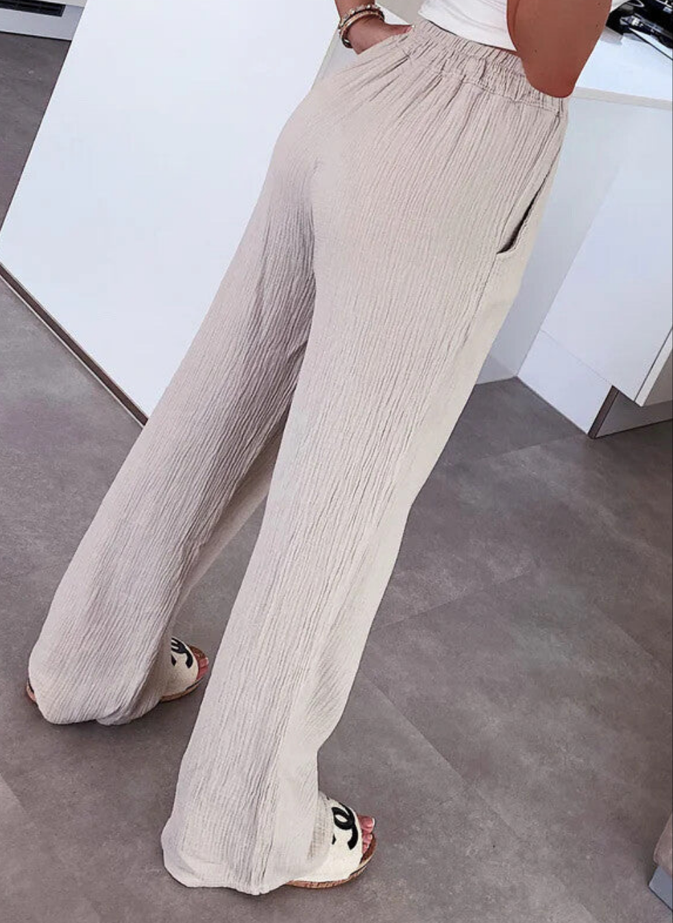 Pantalon SOLEA – Gaze de Coton Beige Taille Unique