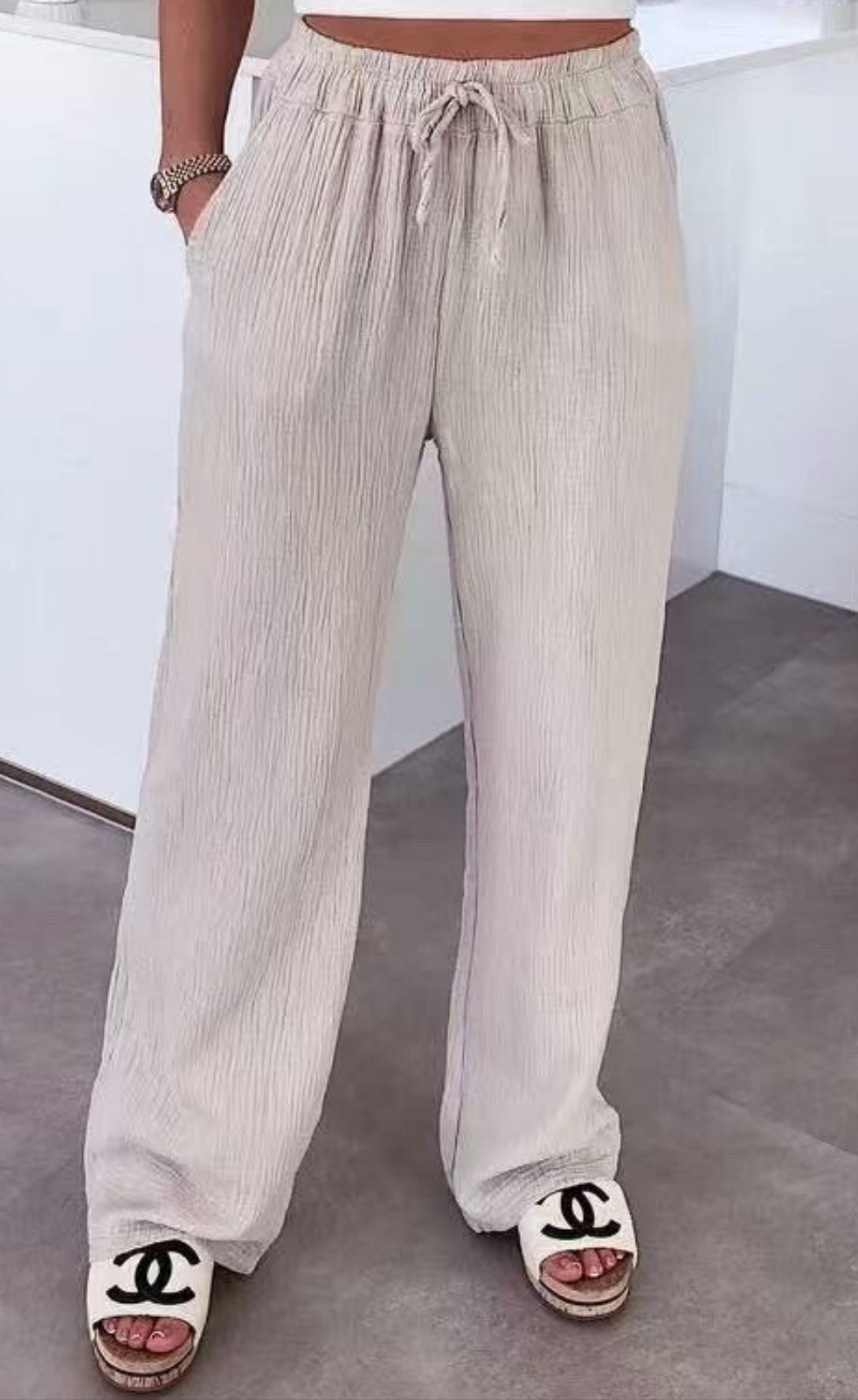 Pantalon SOLEA – Gaze de Coton Beige Taille Unique