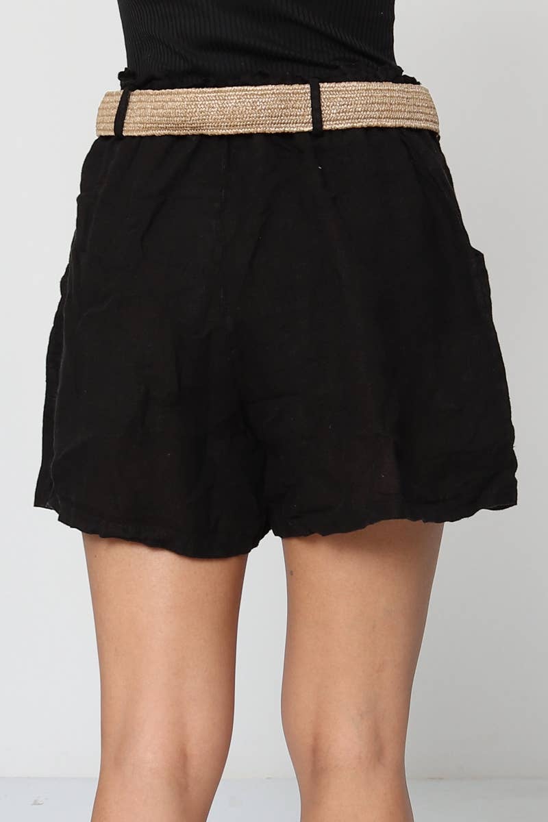 Short LINA NOIR – 100 % lin premium & ceinture naturelle