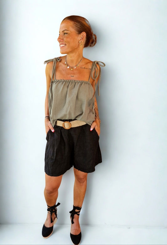 Top NAHIA KAKI – Gaze de coton & bretelles (Taille unique)