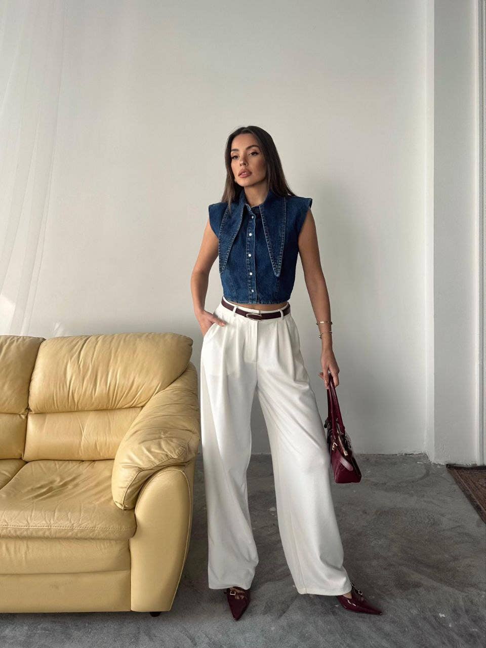 💙 Blouse en denim SIENA avec col long - Chemise bohème boutonnée