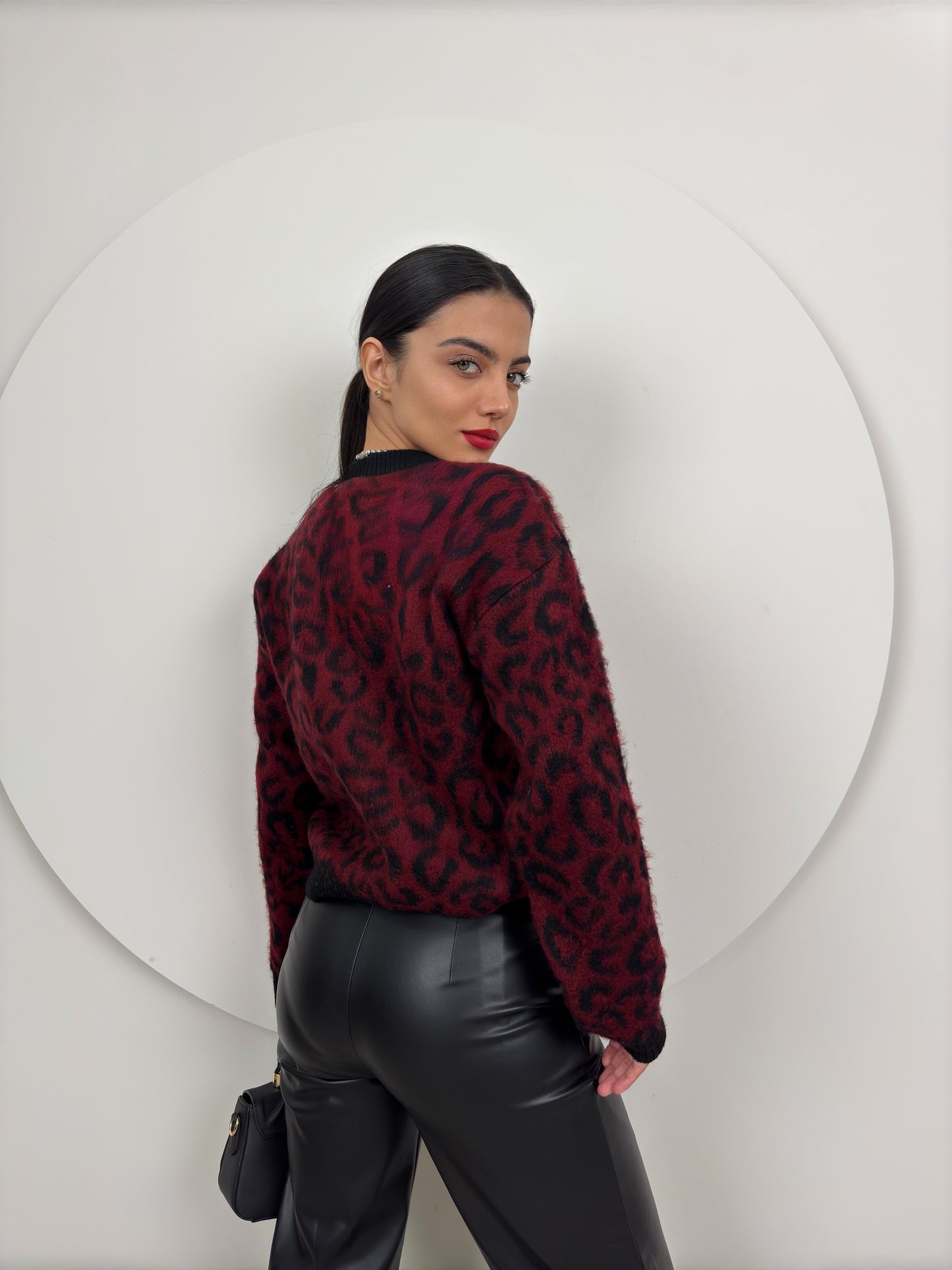 Pull Leopard Bordeaux & Noir – Ultra Doux, Taille Unique