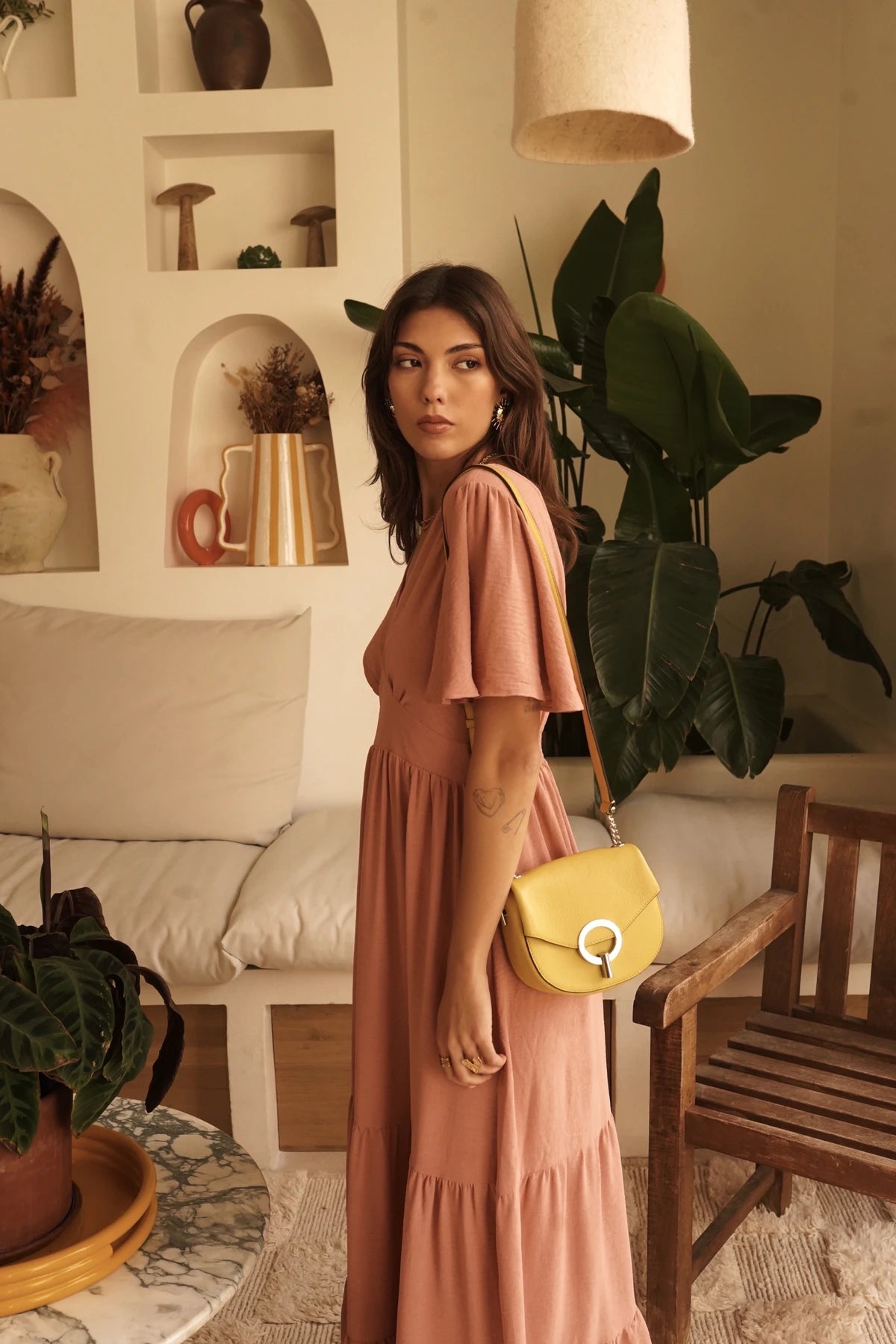 Robe “SOLEA” – Robe fluide col cache-cœur vieux rose