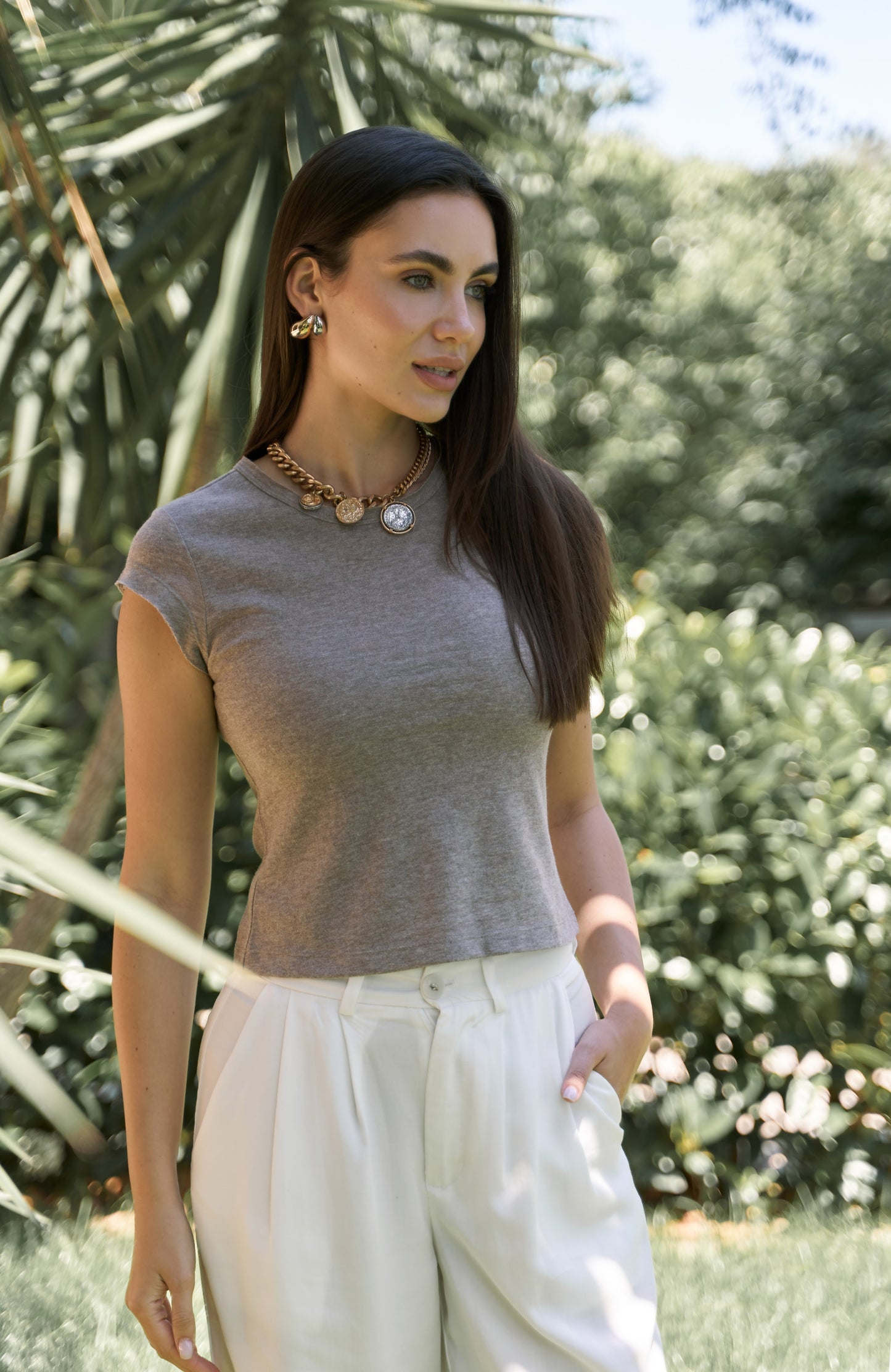 T-shirt Femme Casual Taupe – Basique Confortable