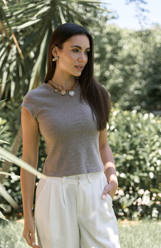 T-shirt Femme Casual Taupe – Basique Confortable