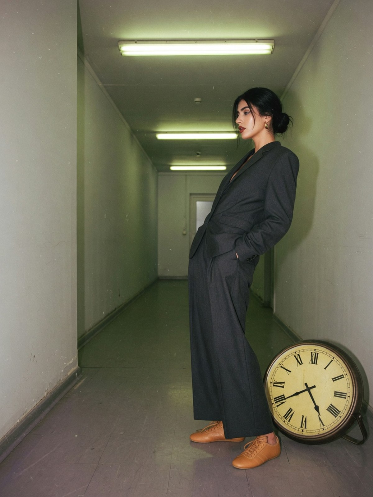 Look de bureau avec tailleur-pantalon et ballet sneaker camel