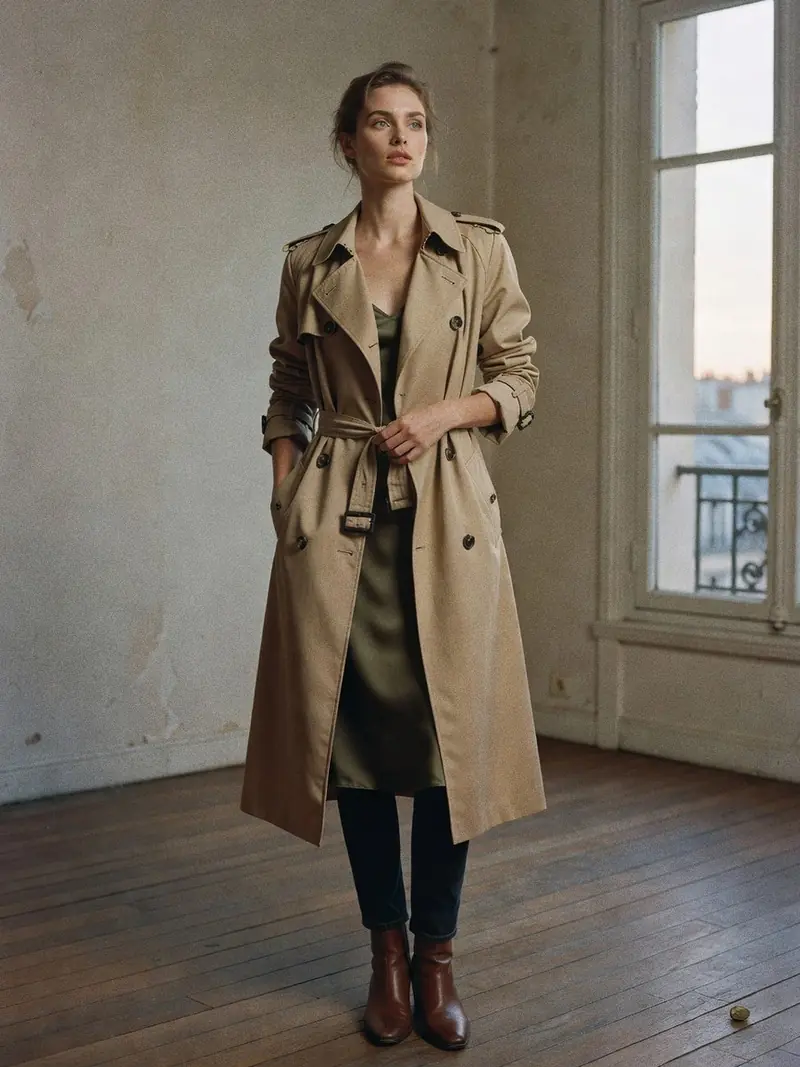 Comment porter un trench femme : ce que révèlent ses détails militaires : look 10