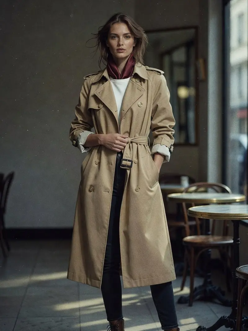 Comment porter un trench femme : ce que révèlent ses détails militaires : look 18