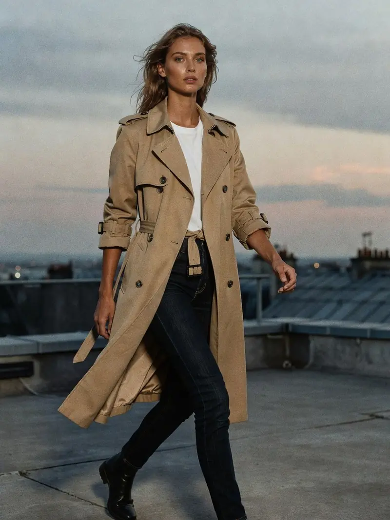 Comment porter un trench femme : ce que révèlent ses détails militaires : look 4