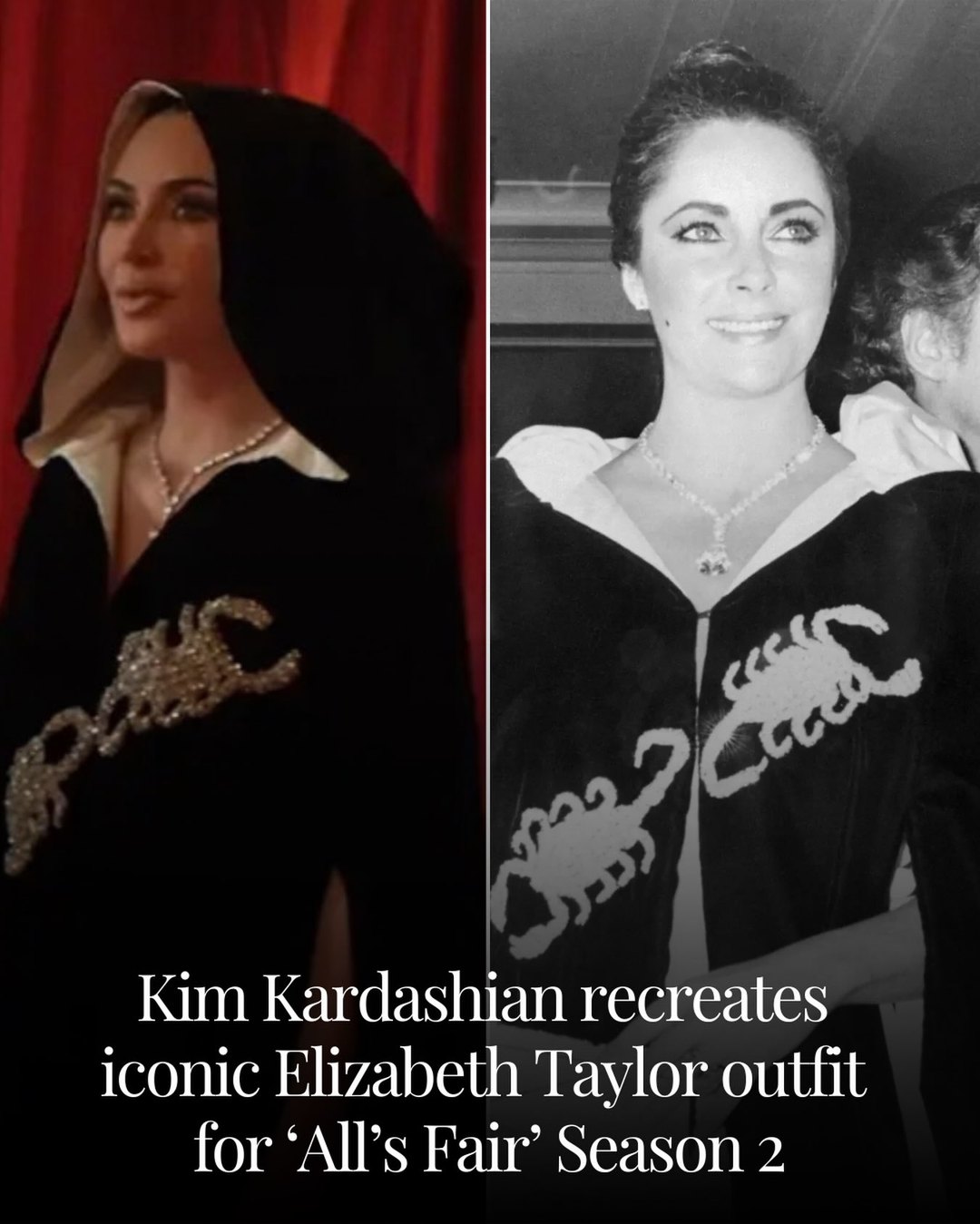 Publication de HELLO! sur Instagram : Kim Kardashian, cape en velours façon Elizabeth Taylor