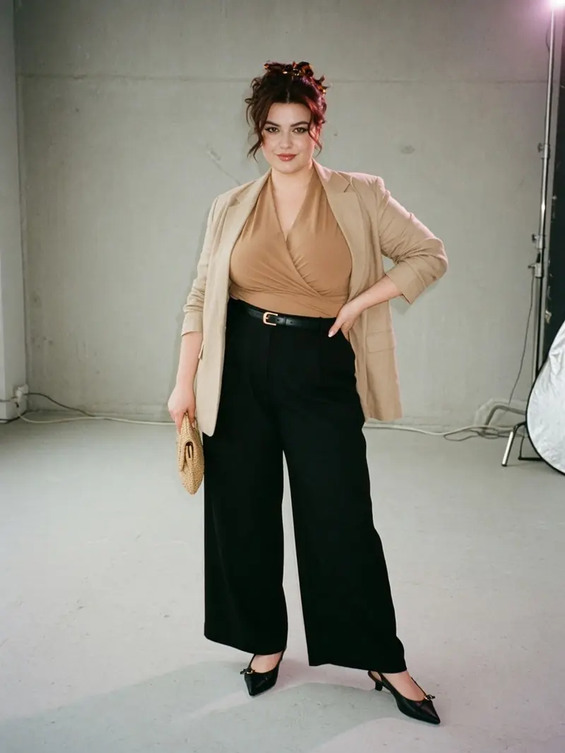 Comment s'habiller quand on a du ventre : les matières qui suivent la journée : look 1