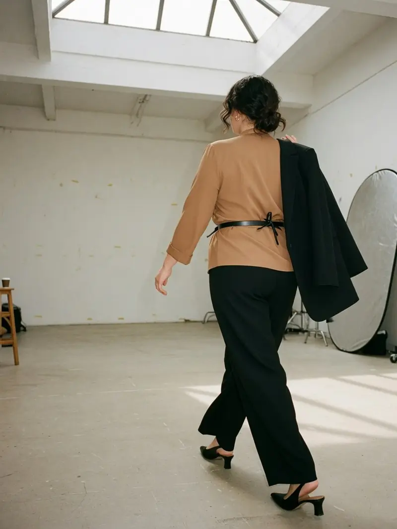 Comment s'habiller quand on a du ventre : les matières qui suivent la journée : look 13