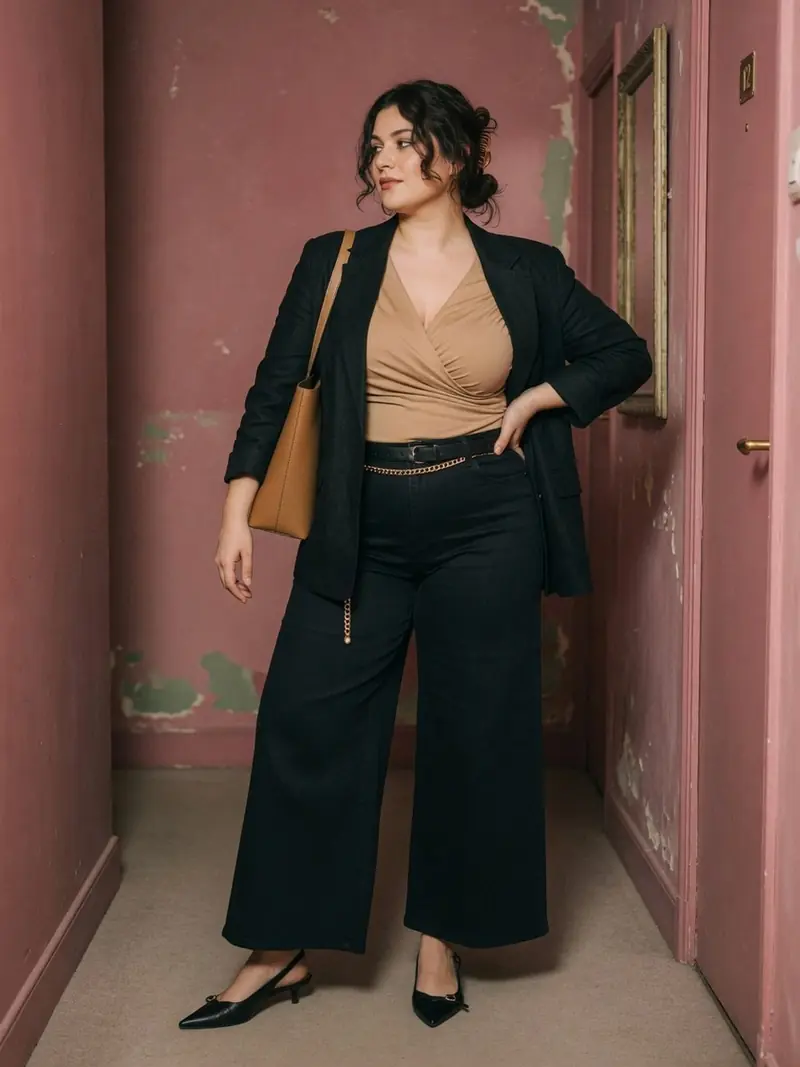 Comment s'habiller quand on a du ventre : les matières qui suivent la journée : look 17