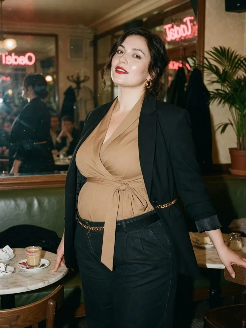 Comment s'habiller quand on a du ventre : les matières qui suivent la journée : look 18