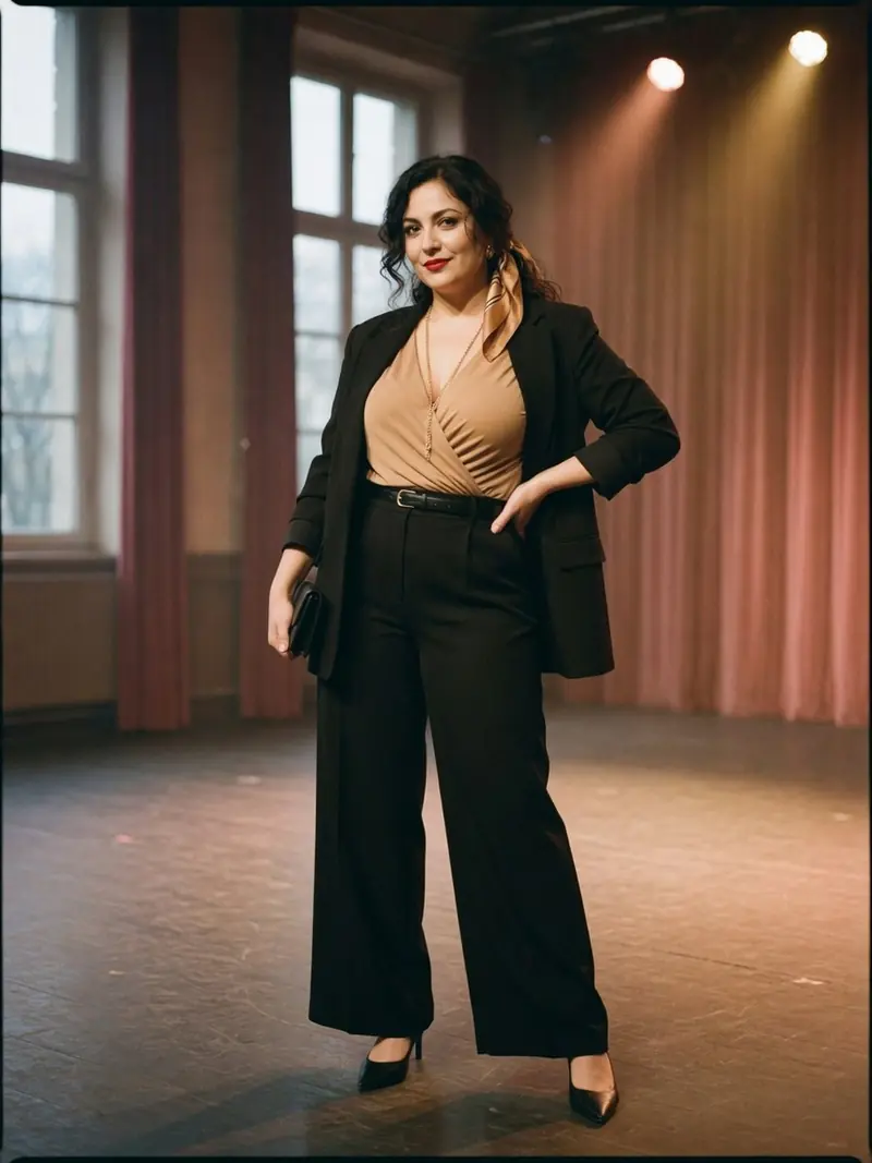 Comment s'habiller quand on a du ventre : les matières qui suivent la journée : look 19