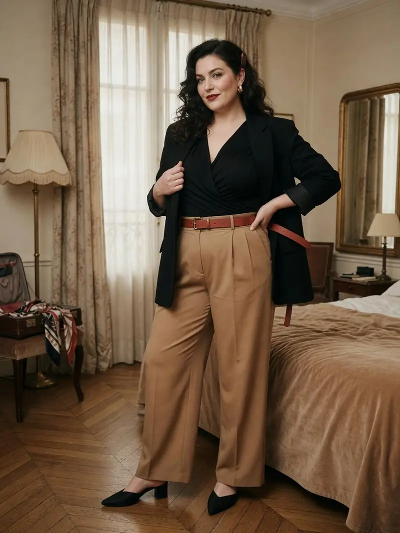 Comment s'habiller quand on a du ventre : les matières qui suivent la journée : look 2