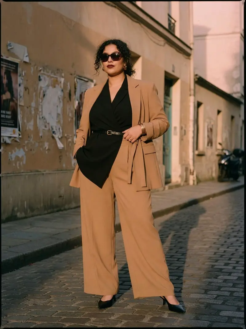 Comment s'habiller quand on a du ventre : les matières qui suivent la journée : look 21