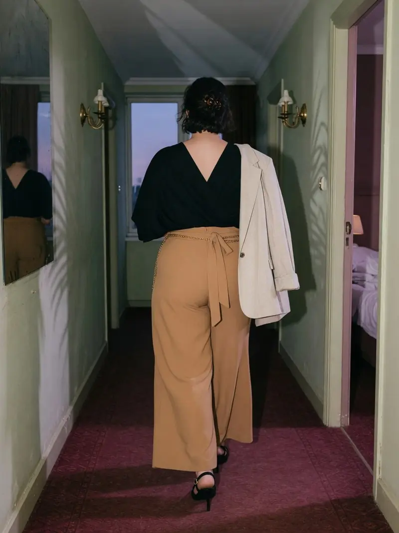 Comment s'habiller quand on a du ventre : les matières qui suivent la journée : look 3