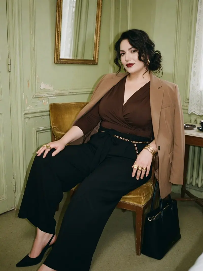 Comment s'habiller quand on a du ventre : les matières qui suivent la journée : look 5
