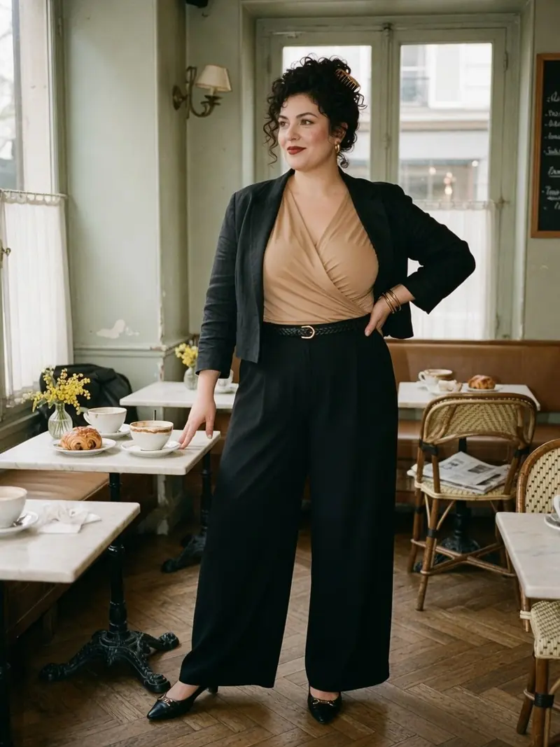 Comment s'habiller quand on a du ventre : les matières qui suivent la journée : look 6