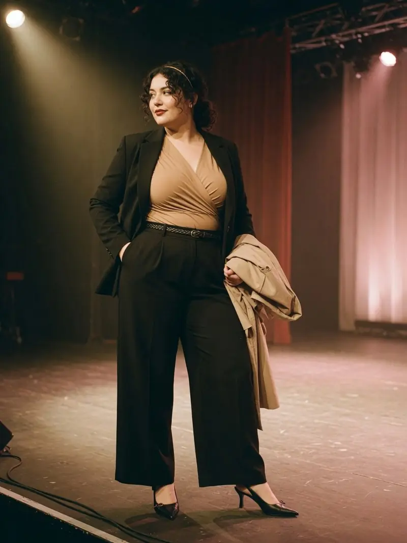 Comment s'habiller quand on a du ventre : les matières qui suivent la journée : look 7