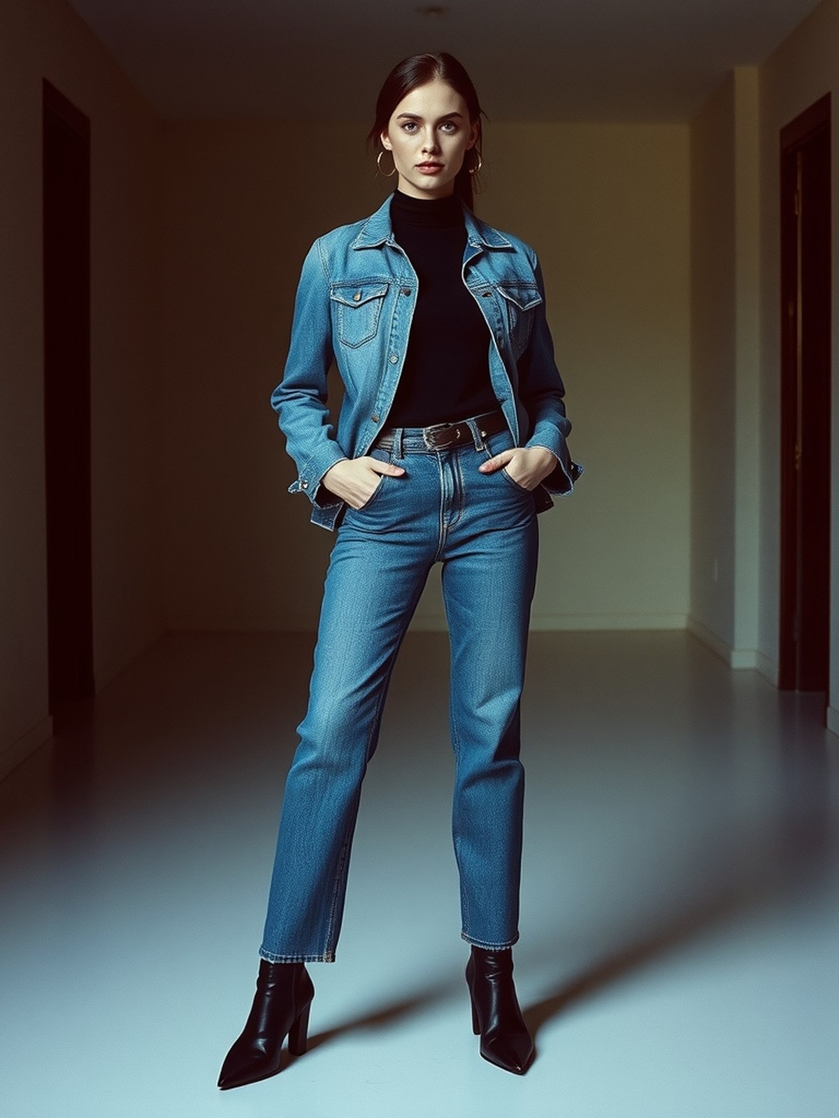 Mannequin en jean barrel taille haute brut, photo de mode en studio nu