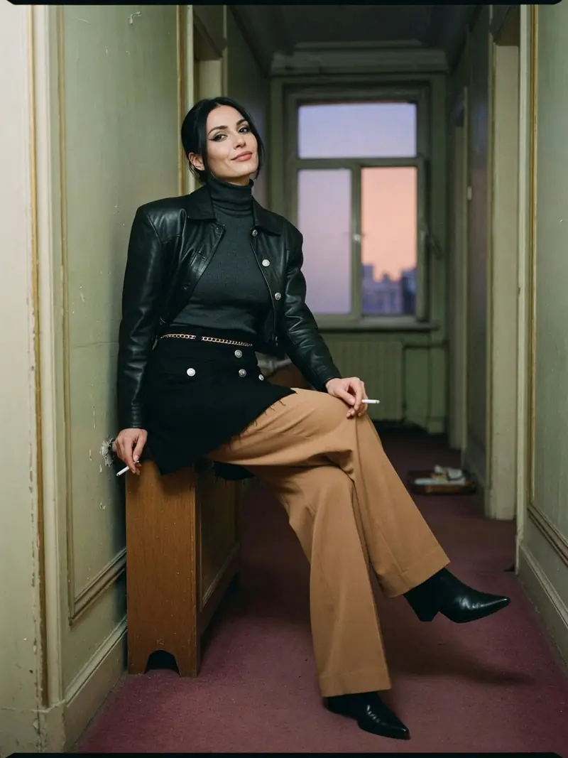 La jupe sur pantalon revient à la Fashion Week, en version courte et portable : look 15