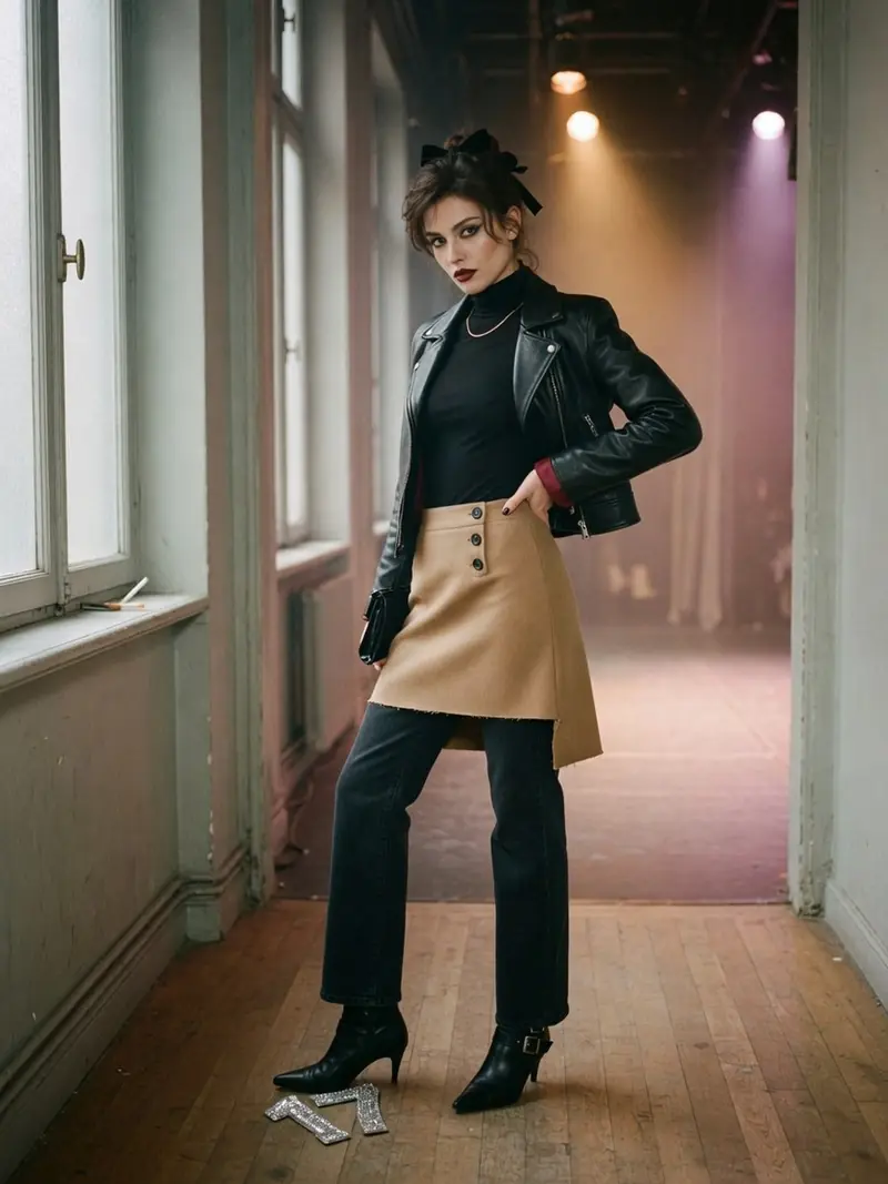 La jupe sur pantalon revient à la Fashion Week, en version courte et portable : look 19