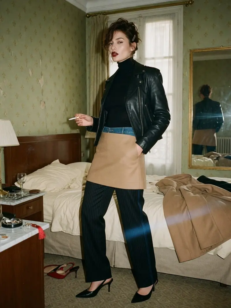La jupe sur pantalon revient à la Fashion Week, en version courte et portable : look 2