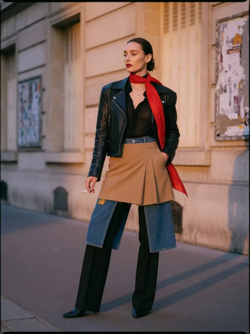 La jupe sur pantalon revient à la Fashion Week, en version courte et portable : look 21