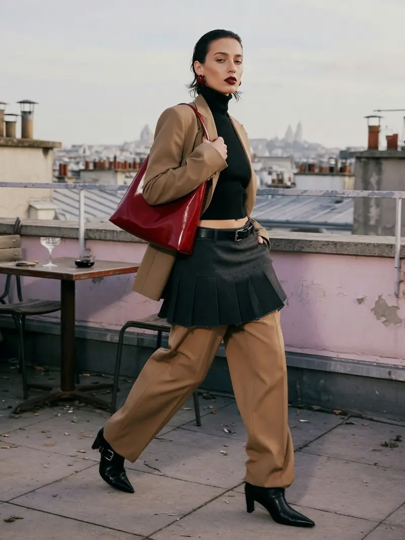 La jupe sur pantalon revient à la Fashion Week, en version courte et portable : look 4