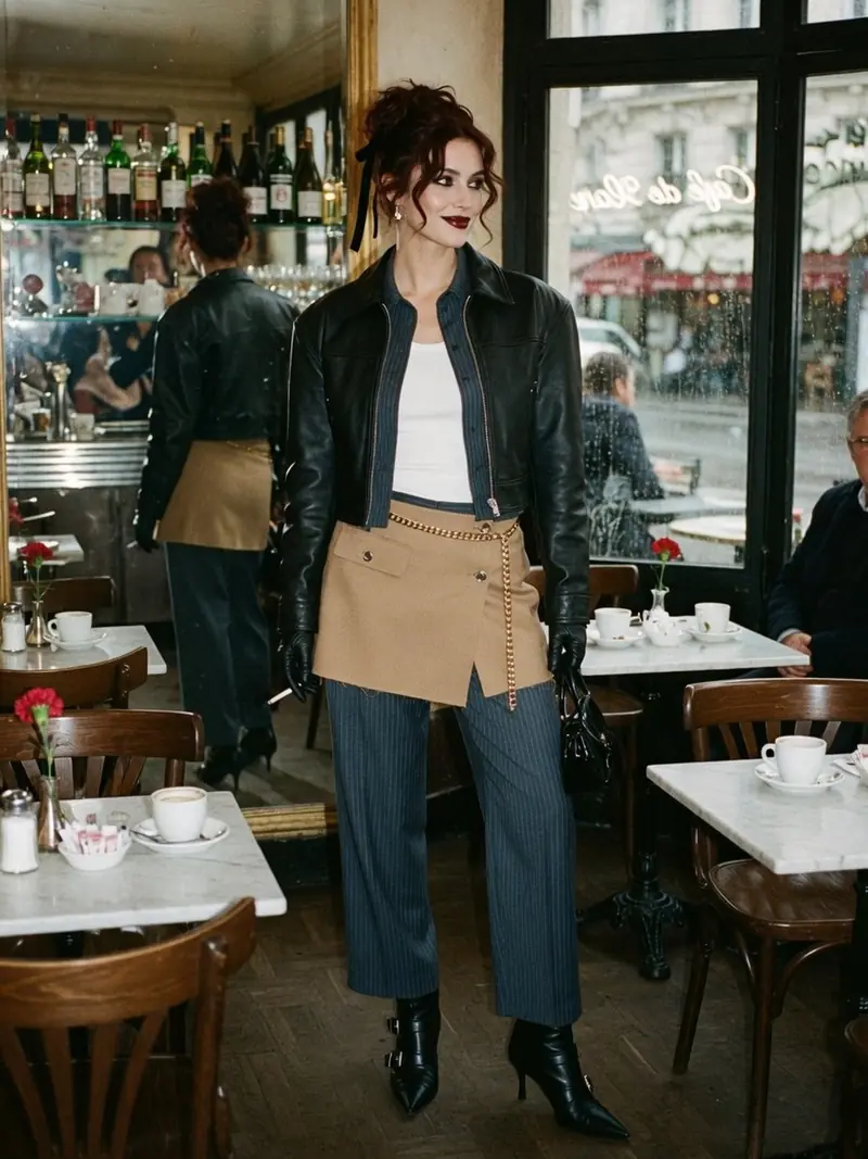 La jupe sur pantalon revient à la Fashion Week, en version courte et portable : look 6