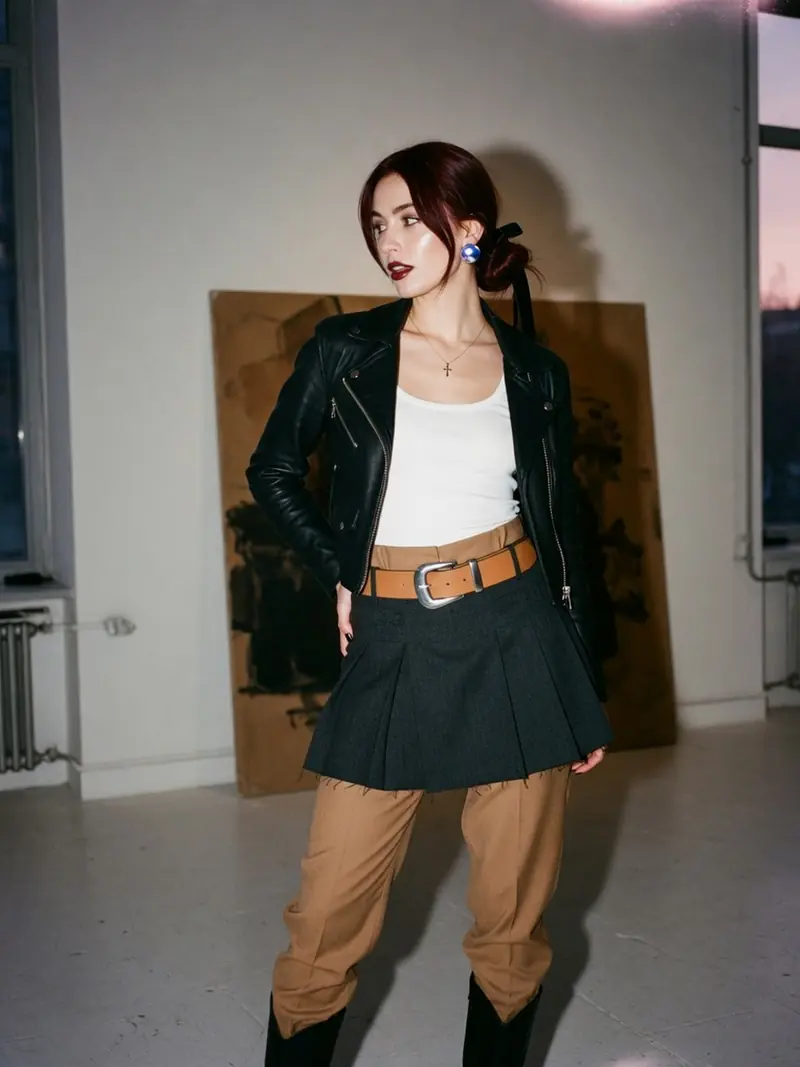 La jupe sur pantalon revient à la Fashion Week, en version courte et portable : look 8