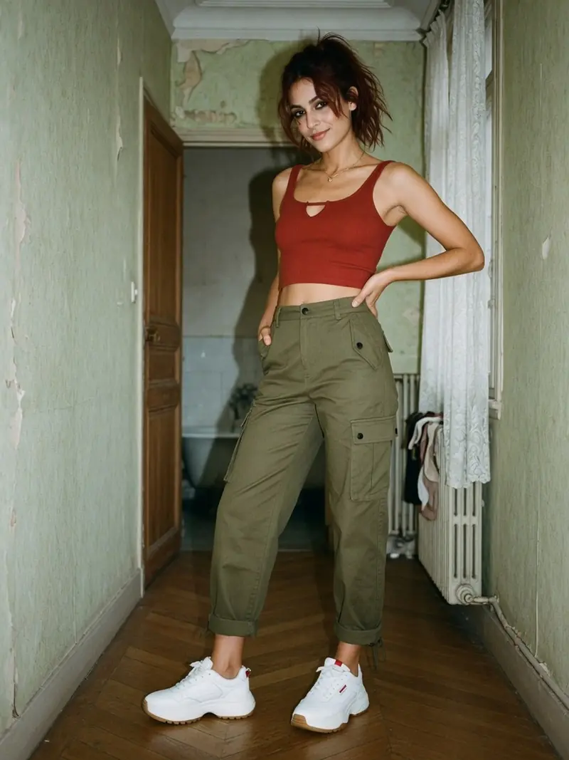 Quelles chaussures avec un pantalon cargo femme : le vrai match couleur : look 10