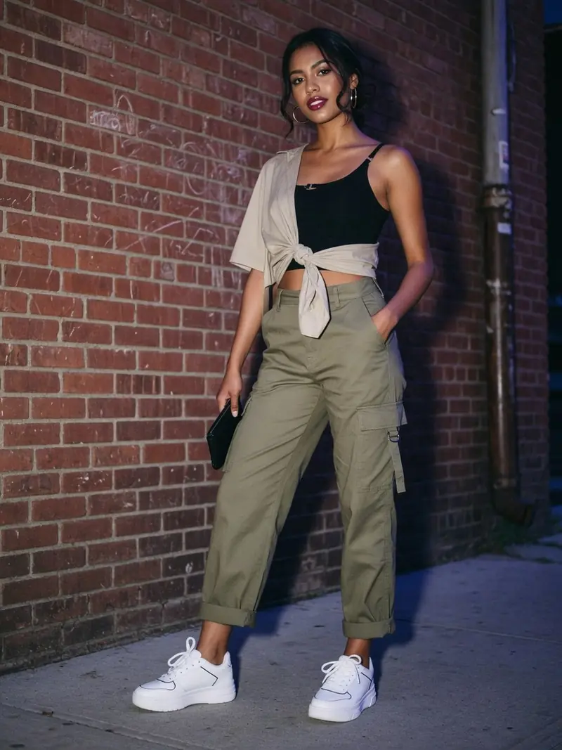 Quelles chaussures avec un pantalon cargo femme : le vrai match couleur : look 11