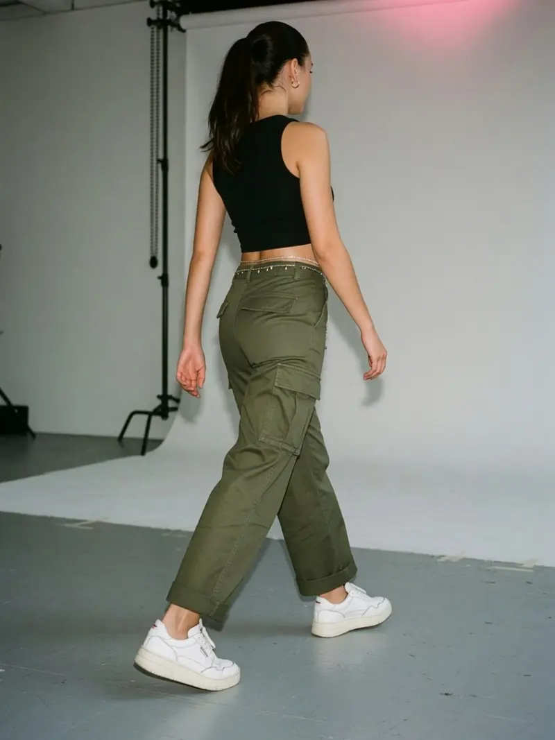 Quelles chaussures avec un pantalon cargo femme : le vrai match couleur : look 13