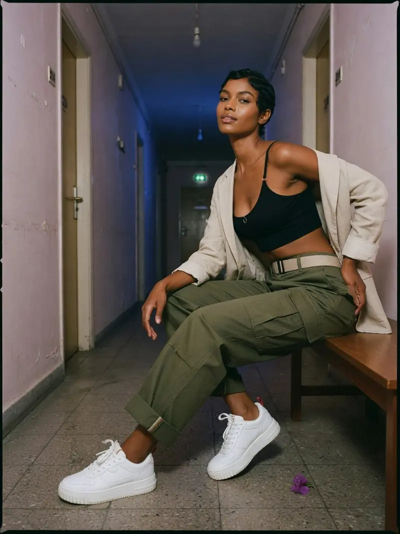 Quelles chaussures avec un pantalon cargo femme : le vrai match couleur : look 15