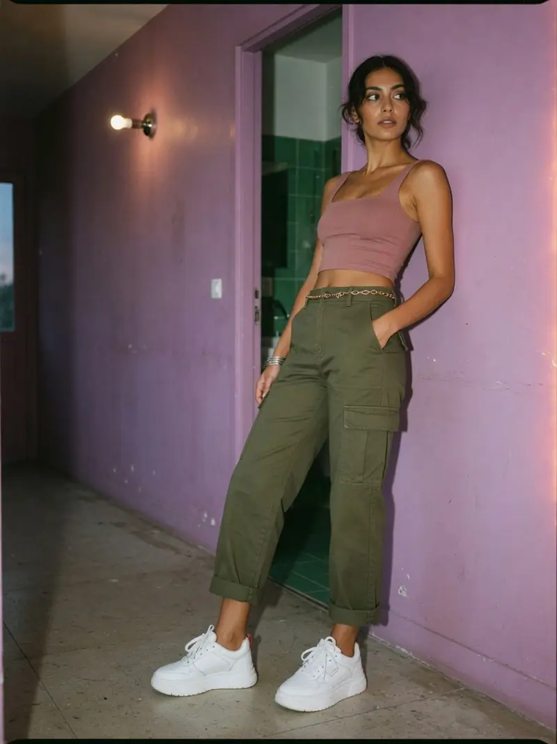 Quelles chaussures avec un pantalon cargo femme : le vrai match couleur : look 17