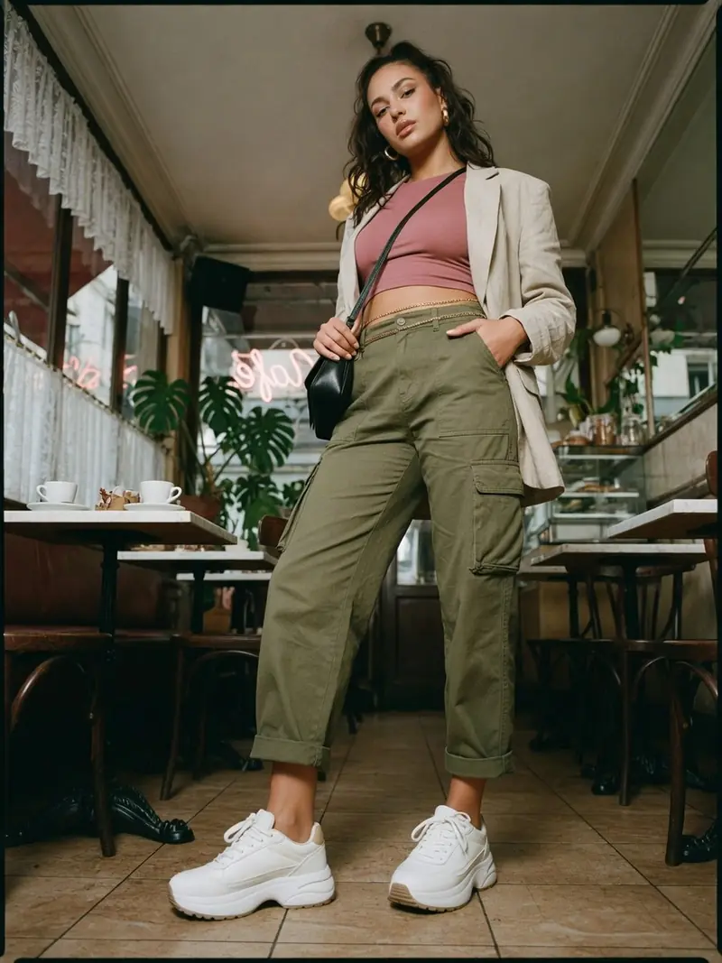 Quelles chaussures avec un pantalon cargo femme : le vrai match couleur : look 18