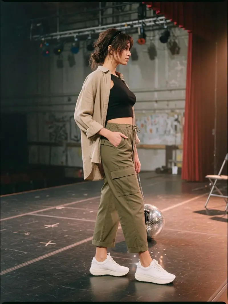 Quelles chaussures avec un pantalon cargo femme : le vrai match couleur : look 19