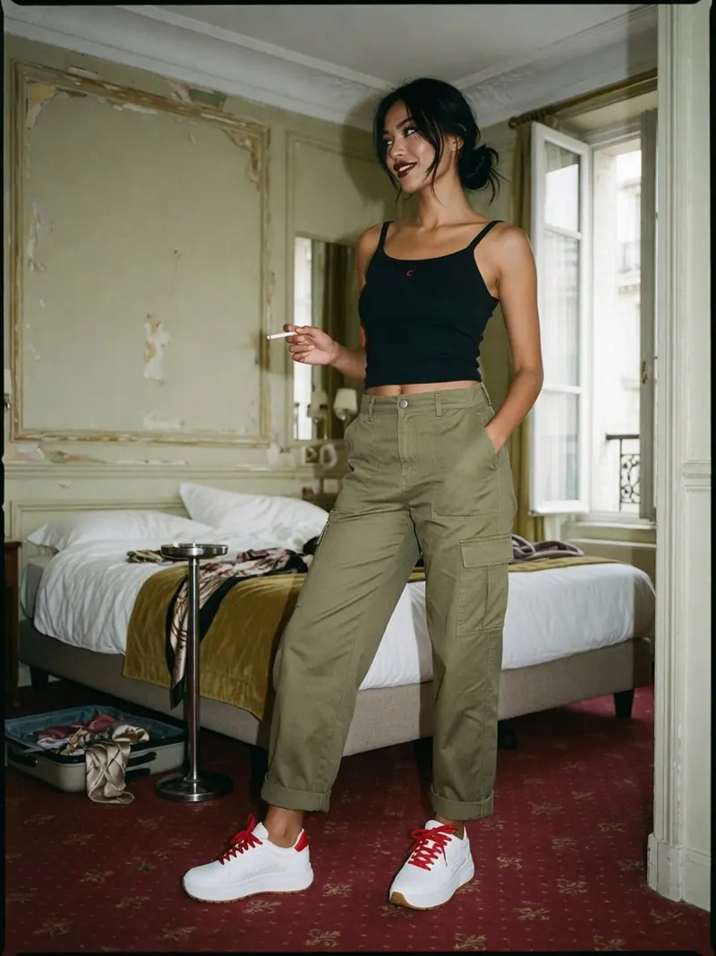 Quelles chaussures avec un pantalon cargo femme : le vrai match couleur : look 2