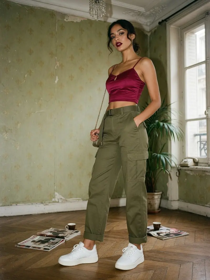Quelles chaussures avec un pantalon cargo femme : le vrai match couleur : look 22