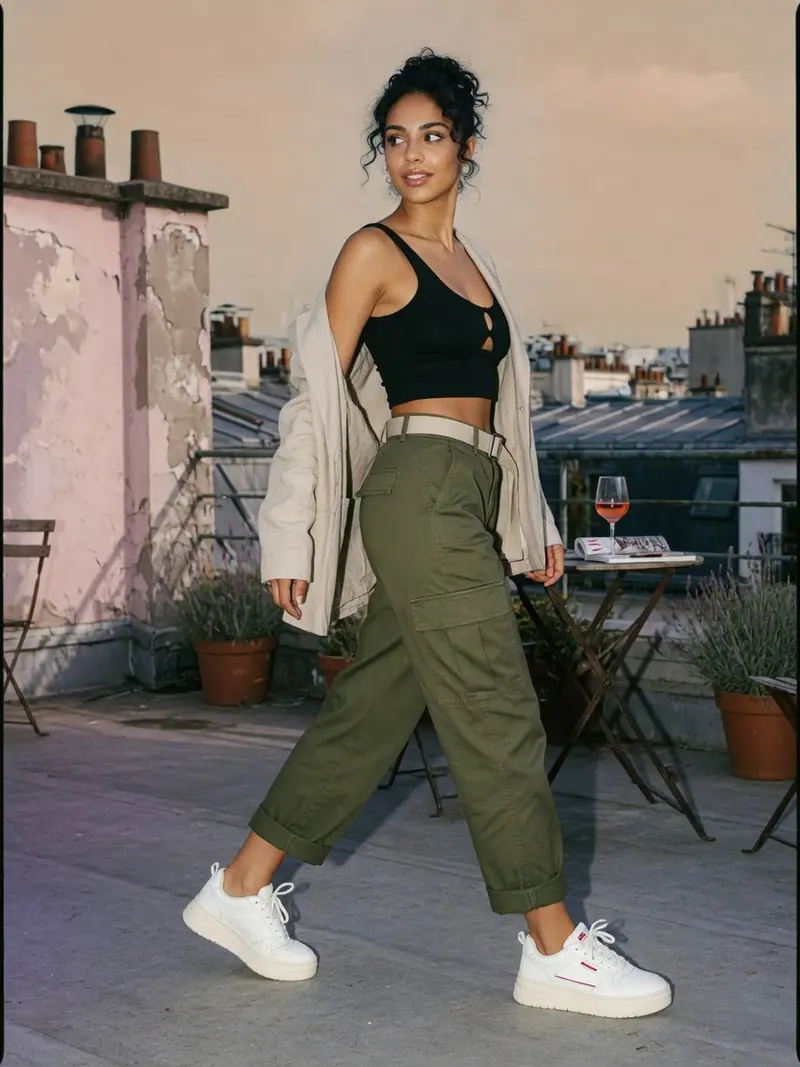 Quelles chaussures avec un pantalon cargo femme : le vrai match couleur : look 4